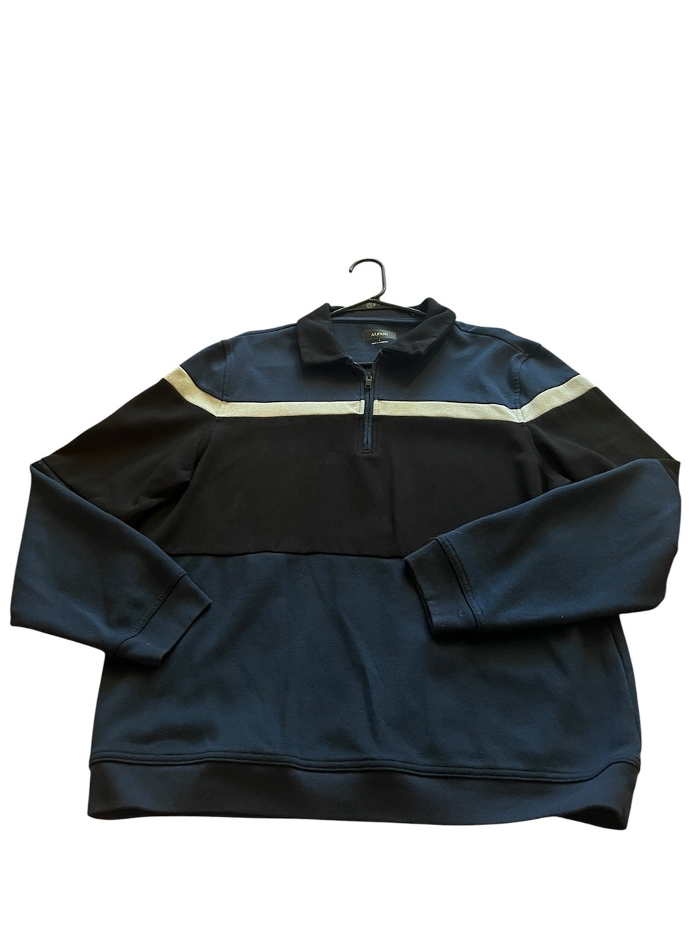 Alfani men's quarter-zip sweatshirt features a navy and black colorblocked